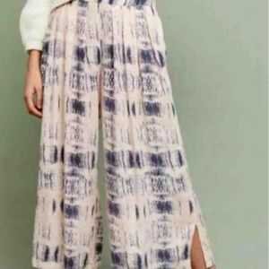 Anthropologie Elevenses light pink/purple tie die crop wide leg pants Sz. Small